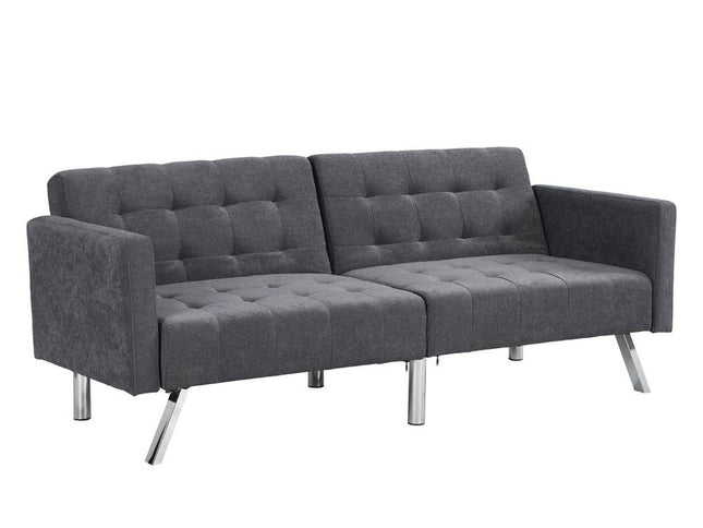75" Dark Gray Linen Sleeper Sofa With Silver Legs