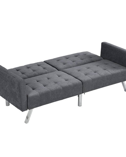 75" Dark Gray Linen Sleeper Sofa With Silver Legs