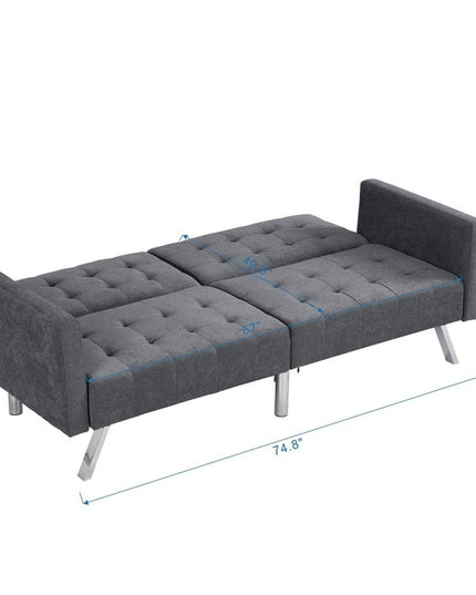 75" Dark Gray Linen Sleeper Sofa With Silver Legs