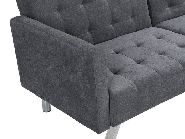 75" Dark Gray Linen Sleeper Sofa With Silver Legs