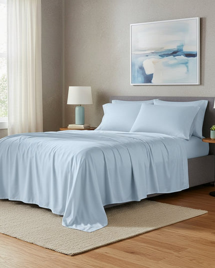 Six Piece Powder Blue Tencel Lyocell Queen Sheet Set