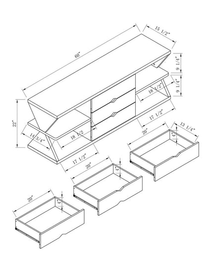 60" White Wood Enclosed and Open Storage TV Stand