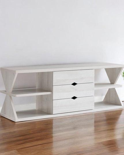 60" White Wood Enclosed and Open Storage TV Stand