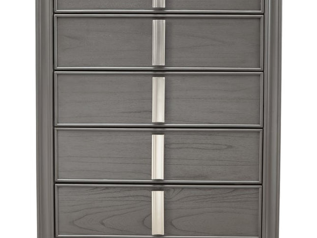 38" Gray Solid Wood Five Drawer Chest