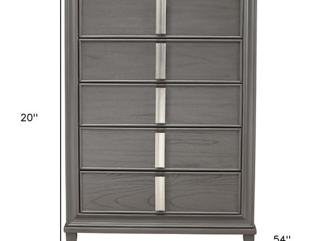 38" Gray Solid Wood Five Drawer Chest