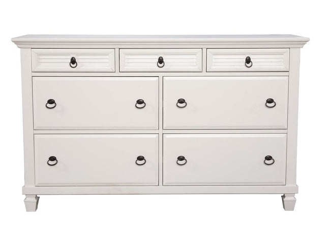 62" White Solid Wood Seven Drawer Double Dresser