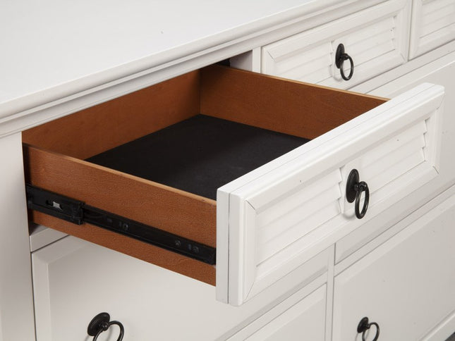 62" White Solid Wood Seven Drawer Double Dresser