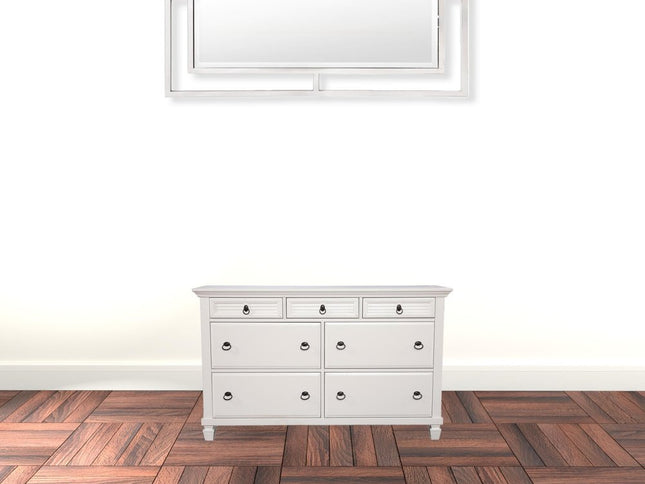 62" White Solid Wood Seven Drawer Double Dresser