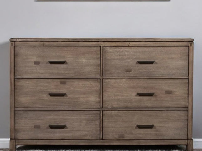 60" Gray Solid Wood Six Drawer Double Dresser