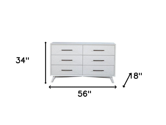 56" White Solid Wood Six Drawer Double Dresser