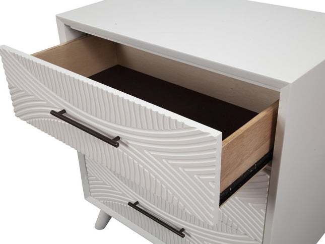 34" White Carved Geometric Solid Wood Three Drawer Dresser