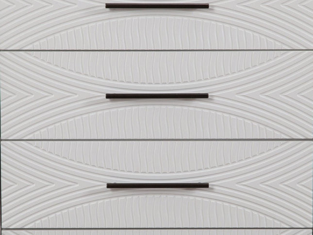 34" White Carved Geometric Solid Wood Five Drawer Dresser