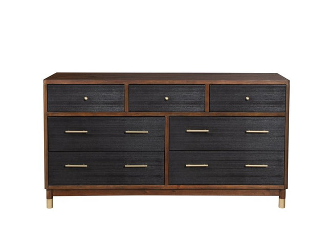 35" Brown and Black Solid Wood Seven Drawer Double Dresser