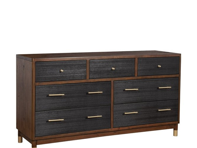 35" Brown and Black Solid Wood Seven Drawer Double Dresser