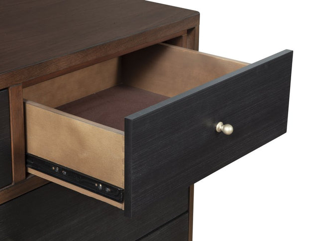 35" Brown and Black Solid Wood Seven Drawer Double Dresser