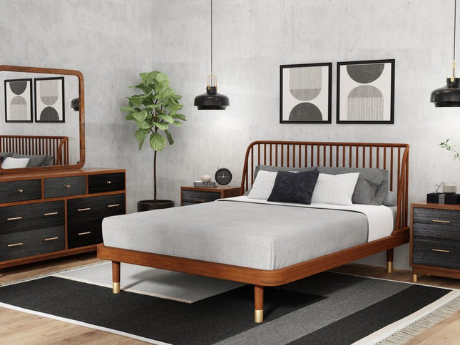 35" Brown and Black Solid Wood Seven Drawer Double Dresser