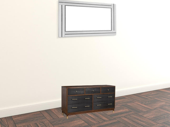 35" Brown and Black Solid Wood Seven Drawer Double Dresser