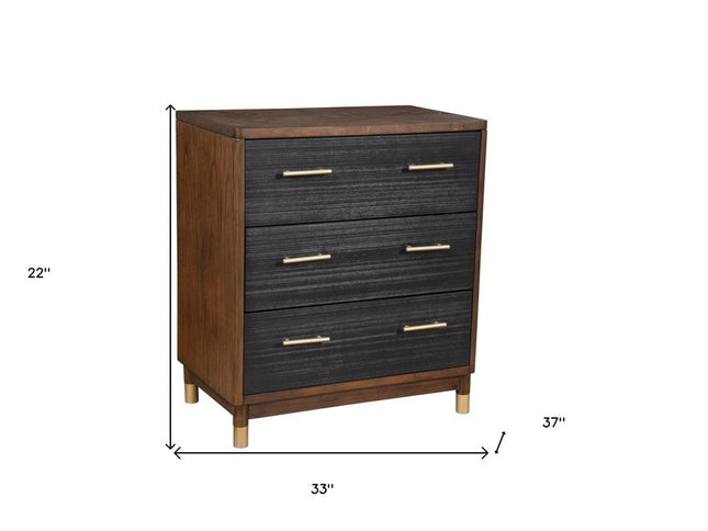 35" Brown and Black Solid Wood Seven Drawer Double Dresser