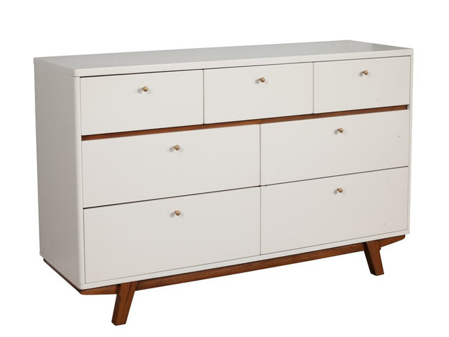 56" Brown and White Solid Wood Seven Drawer Double Dresser