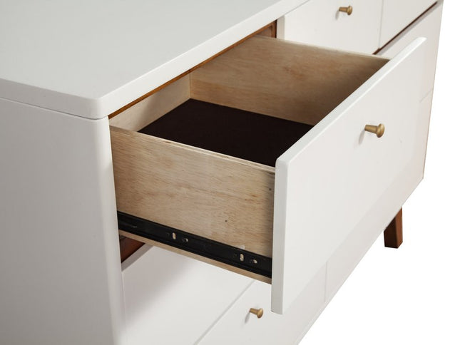 56" Brown and White Solid Wood Seven Drawer Double Dresser