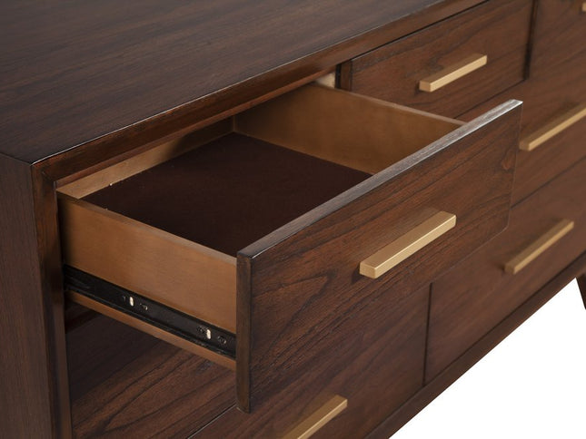 60" Walnut Solid Wood Seven Drawer Double Dresser