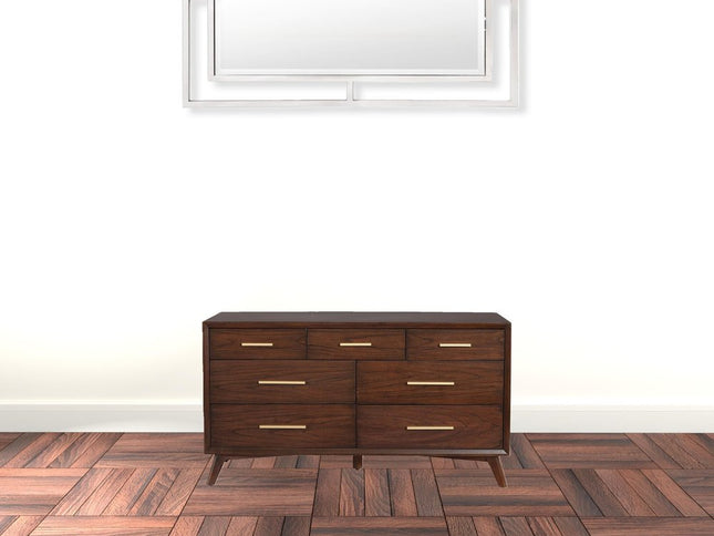 60" Walnut Solid Wood Seven Drawer Double Dresser