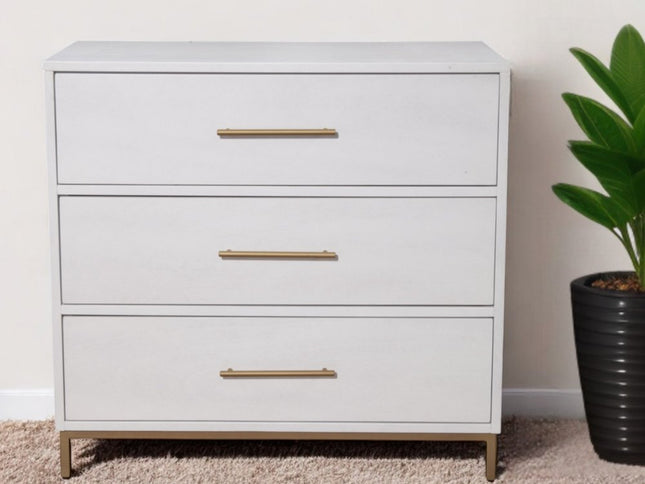 36" White Solid Wood Three Drawer Chest