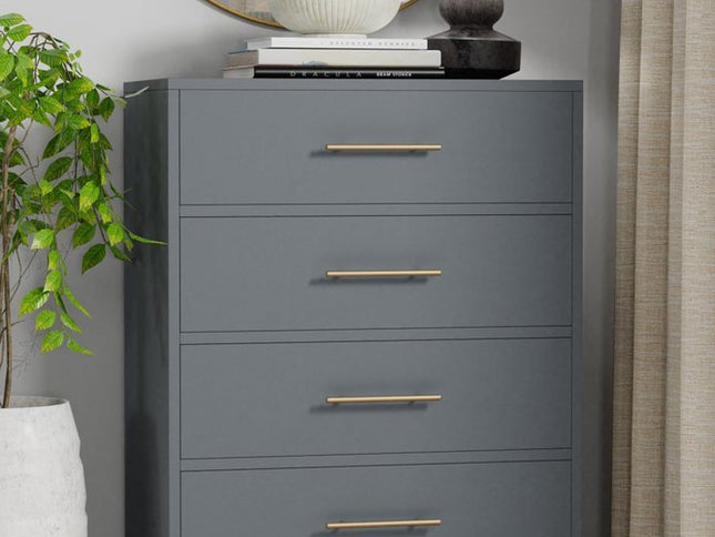 33" Gray Solid Wood Five Drawer Dresser