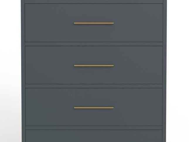 33" Gray Solid Wood Five Drawer Dresser