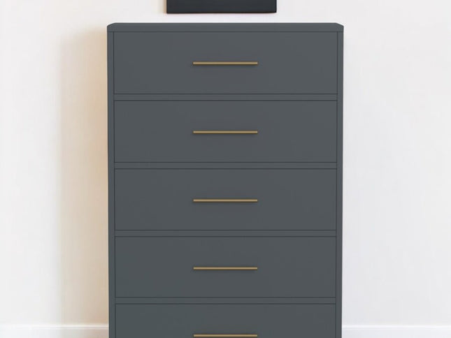 33" Gray Solid Wood Five Drawer Dresser