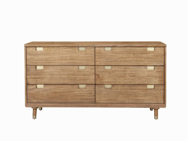 60" Sandy Brown Solid Wood Six Drawer Double Dresser