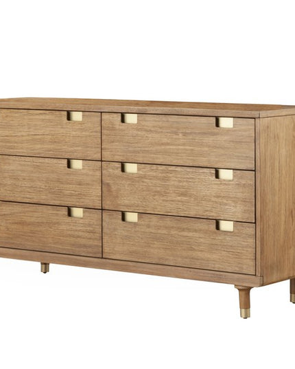 60" Sandy Brown Solid Wood Six Drawer Double Dresser