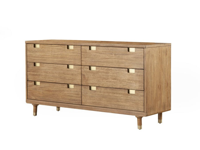 60" Sandy Brown Solid Wood Six Drawer Double Dresser