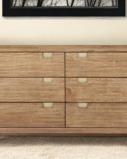 60" Sandy Brown Solid Wood Six Drawer Double Dresser