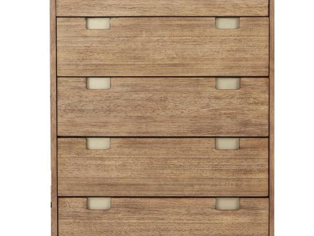 33" Brown Solid Wood Five Drawer Dresser