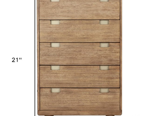 33" Brown Solid Wood Five Drawer Dresser