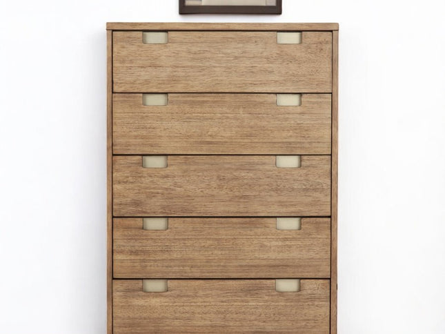 33" Brown Solid Wood Five Drawer Dresser