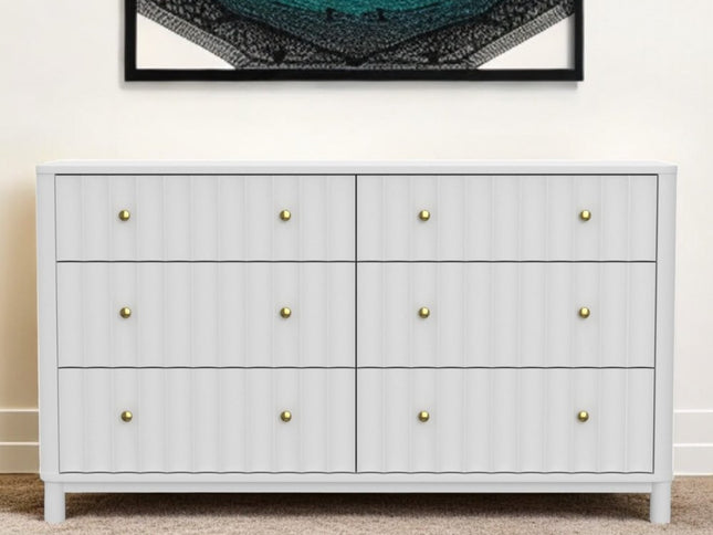 61" White Solid Wood Six Drawer Double Dresser