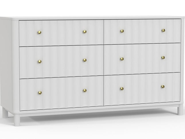 61" White Solid Wood Six Drawer Double Dresser