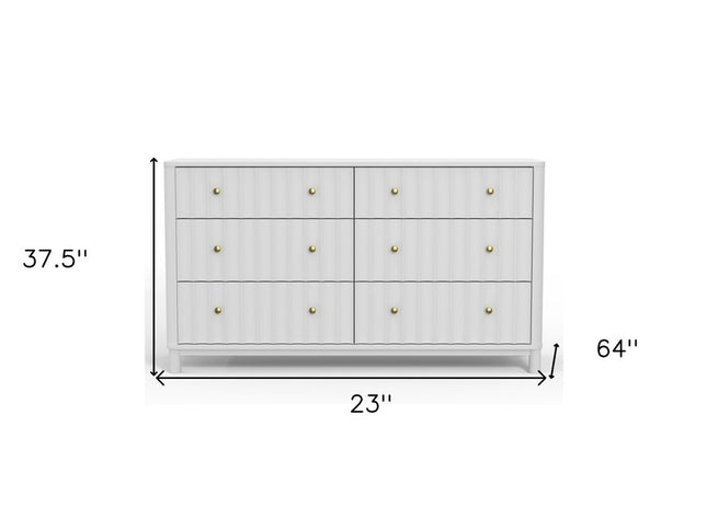 61" White Solid Wood Six Drawer Double Dresser