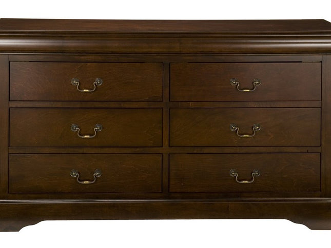 60" Brown Solid Wood Six Drawer Double Dresser
