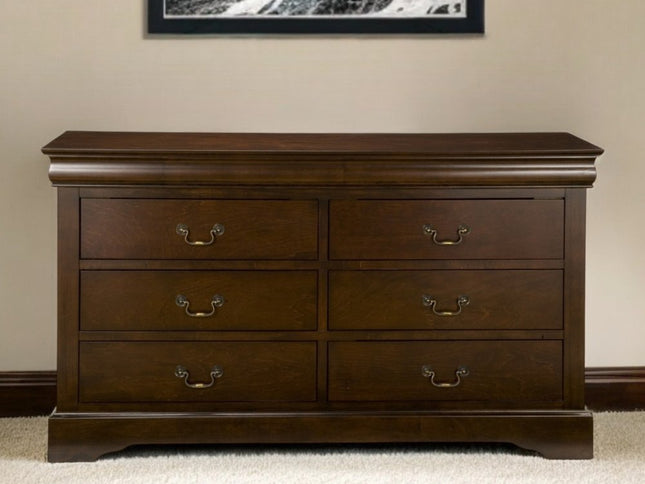 60" Brown Solid Wood Six Drawer Double Dresser