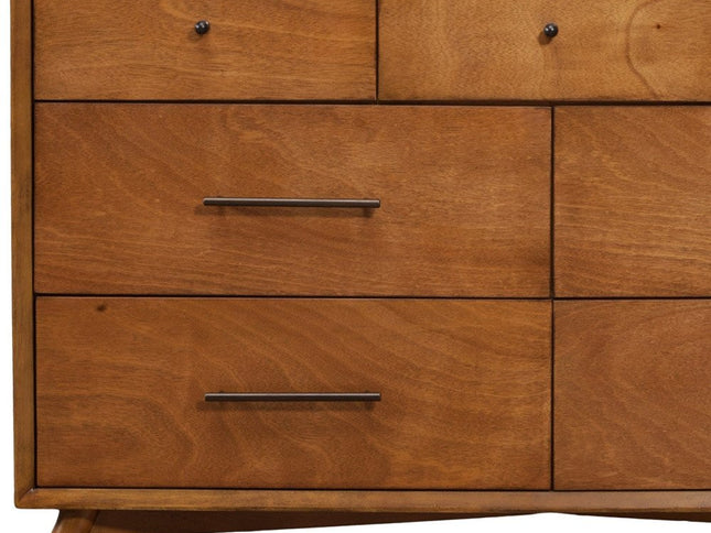 56" Brown Solid Wood Seven Drawer Double Dresser