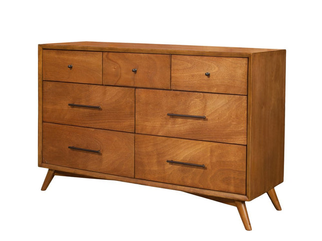 56" Brown Solid Wood Seven Drawer Double Dresser