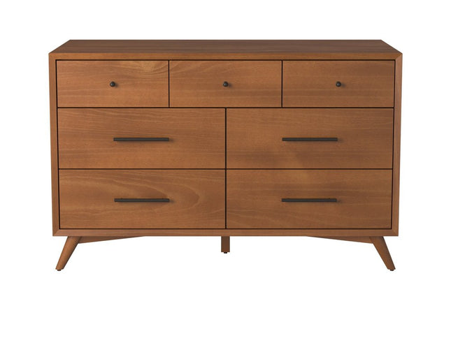 56" Brown Solid Wood Seven Drawer Double Dresser