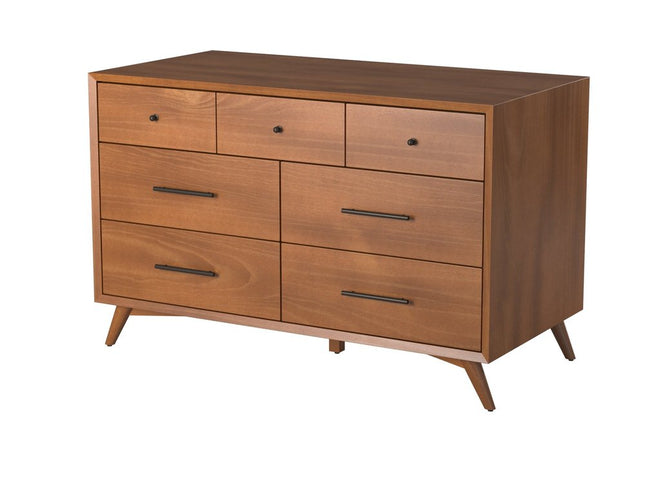 56" Brown Solid Wood Seven Drawer Double Dresser