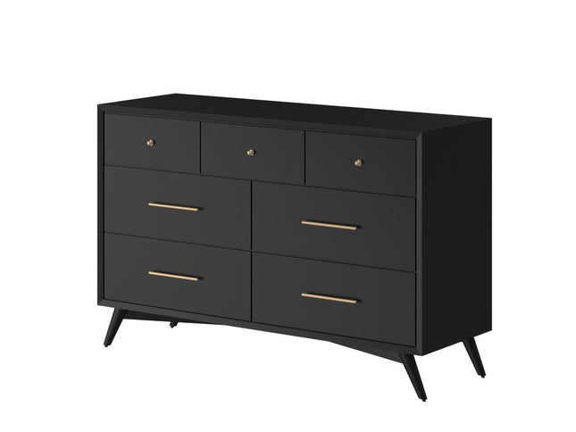 56" Black Solid Wood Seven Drawer Double Dresser