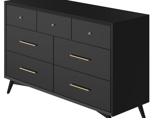 56" Black Solid Wood Seven Drawer Double Dresser