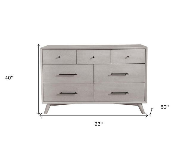 59" Gray Solid Wood Seven Drawer Double Dresser