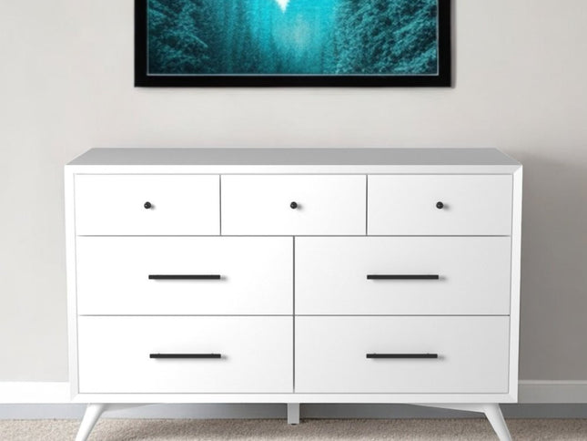 56" White Solid Wood Seven Drawer Double Dresser